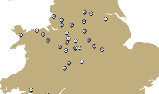 County map of the UK showing all our branches 